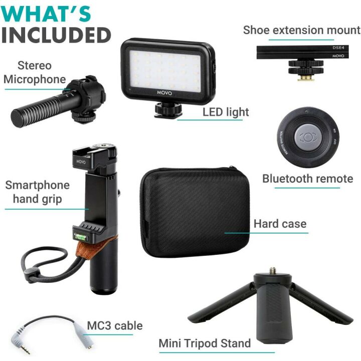 Movo Vlog Kit V7 - Tripod, Mic, Light for YouTube