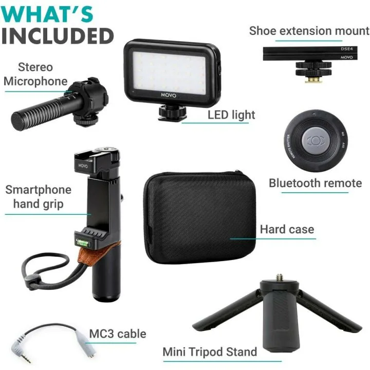 Movo Vlog Kit V7 - Tripod, Mic, Light for YouTube
