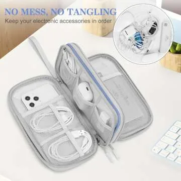 FYY Electronic Organizer, Travel Cable Organizer Bag Pouch Electronic Accessories Carry Case Portable Waterproof Double Layers All-in-One Storage Bag for Cable, Cord, Charger, Phone, Blue Pattern