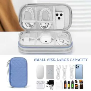 FYY Electronic Organizer, Travel Cable Organizer Bag Pouch Electronic Accessories Carry Case Portable Waterproof Double Layers All-in-One Storage Bag for Cable, Cord, Charger, Phone, Blue Pattern