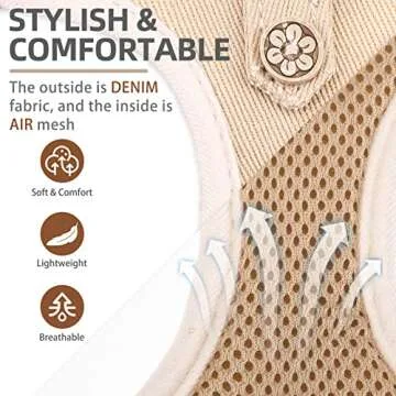 PUPTECK Dog Harness and Leash Set for Small Medium Dogs No Pull Step-in Soft Mesh Puppy Cat Vest Harnesses Reflective at Night, Denim Beige S