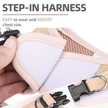 PUPTECK Dog Harness and Leash Set for Small Medium Dogs No Pull Step-in Soft Mesh Puppy Cat Vest Harnesses Reflective at Night, Denim Beige S