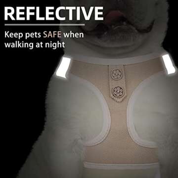 PUPTECK Dog Harness and Leash Set for Small Medium Dogs No Pull Step-in Soft Mesh Puppy Cat Vest Harnesses Reflective at Night, Denim Beige S