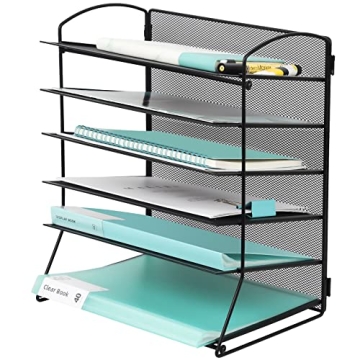 EASEPRES Extra Thick 6-Tier Mesh Desk Organizer Tray, Desktop File Folder Sorter Holder for Mail Pap...