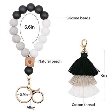 Bisanzoya Beaded Keychain with Tassel, Silicone Key Ring Bracelet, Cute Boho Car Key Chain Wristlet ...