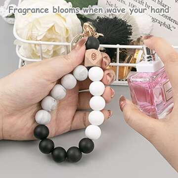 Bisanzoya Beaded Keychain with Tassel, Silicone Key Ring Bracelet, Cute Boho Car Key Chain Wristlet for Women (Beaded, Black)