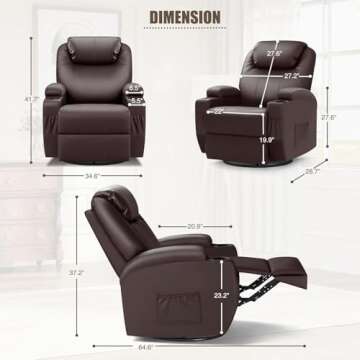 JUMMICO Recliner Chair, Rocking Massage Chairs, Home Reclining Sofa Chair, PU Leather, Ergonomic Liv...