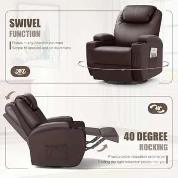 JUMMICO Recliner Chair, Rocking Massage Chairs, Home Reclining Sofa Chair, PU Leather, Ergonomic Living Room Chair with Cup Holders, Remote Control (Brown)