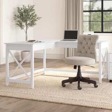 Bush Furniture Key West 60W Modern Farmhouse L Shaped Desk in Pure White Oak | 60-Inch Corner Table ...