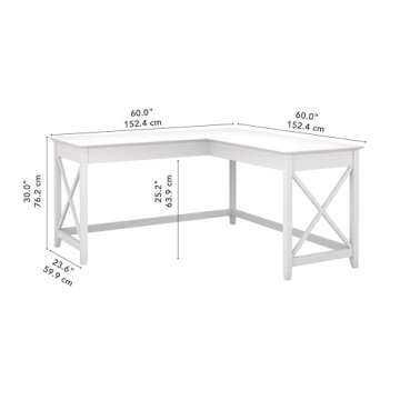 Bush Furniture Key West 60W Modern Farmhouse L Shaped Desk in Pure White Oak | 60-Inch Corner Table Workstation for Home Office