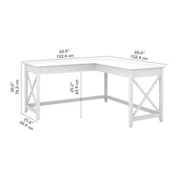 Bush Furniture Key West 60W Modern Farmhouse L Shaped Desk in Pure White Oak | 60-Inch Corner Table Workstation for Home Office