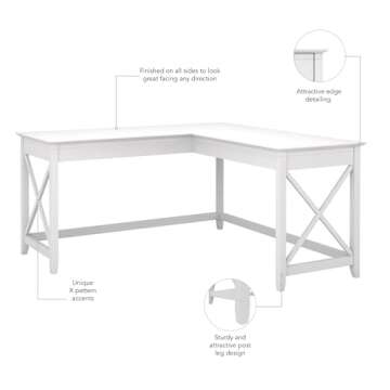 Bush Furniture Key West 60W Modern Farmhouse L Shaped Desk in Pure White Oak | 60-Inch Corner Table Workstation for Home Office