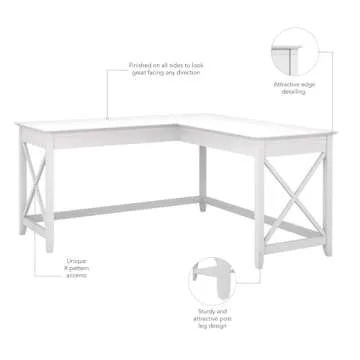 Bush Furniture Key West 60W Modern Farmhouse L Shaped Desk in Pure White Oak | 60-Inch Corner Table Workstation for Home Office