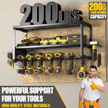 MOOMSINE Heavy Duty Power Tool Organizer Wall Mount, Storage Rack for Garage Organization, Cordless Drill Holder and Battery Shelf, Metal Tool Organizers with Charging Station