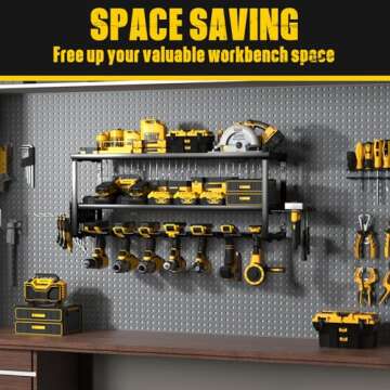 MOOMSINE Heavy Duty Power Tool Organizer Wall Mount, Storage Rack for Garage Organization, Cordless Drill Holder and Battery Shelf, Metal Tool Organizers with Charging Station