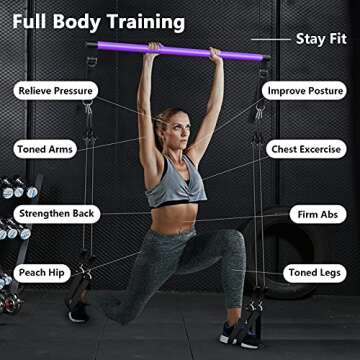 Pilates Bar Kit with Resistance Bands, Adjustable 3-Section Pilates Bar with Stackable Bands Workout...