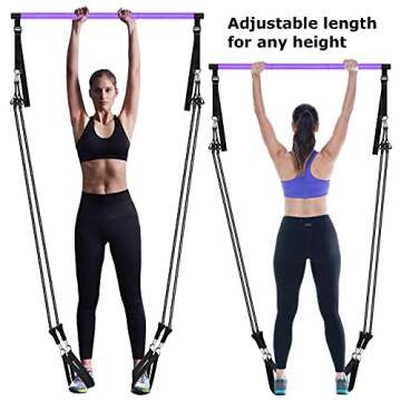Pilates Bar Kit with Resistance Bands, Adjustable 3-Section Pilates Bar with Stackable Bands Workout Equipment for Legs,Hip,Waist and Arm Full Body Workouts Pilates (Purple(Adjustable,40/50lbs)