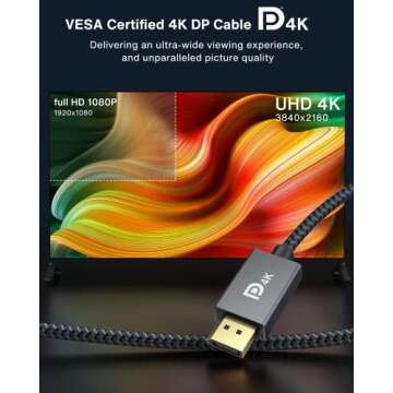 VESA Certified DisplayPort Cable, iVANKY 6.6ft DP Cable 1.2, [4K@60Hz, 2K@165Hz, 2K@144Hz], Gold-Pla...