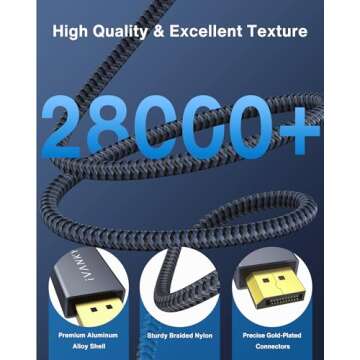 VESA Certified DisplayPort Cable, iVANKY 6.6ft DP Cable 1.2, [4K@60Hz, 2K@165Hz, 2K@144Hz], Gold-Plated High Speed Display Port to Display Port Cable, for Gaming Monitor, Graphics Card, TV, PC, Laptop