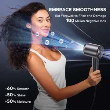 Hair Dryer with Diffuser,Fast Drying 1500W Motor &10,5000 RPM,Professional Hair Dryer with 500 Million Ions for Curly and Straight Hair Low Noise/Lightweight/Mini,Great for Travel and Home(Gray)