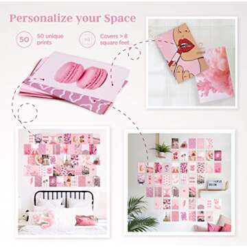 HAUS AND HUES Pink Aesthetic Wall Collage Kit - Set of 50 Aesthetic Pictures for Wall Collage | Pink Wall Collage Kit Pink Photo Collage Kit for Wall Aesthetic Cute Room Decor (Set of 50)