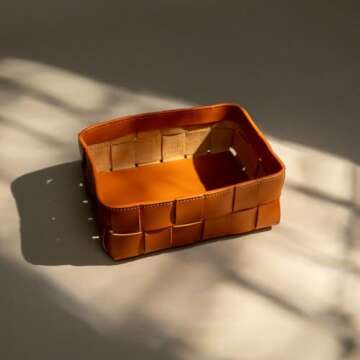 OLETHA Aesthetic Small Woven Basket Organizer and Storage for Vanity, Makeup & Perfume, Brown