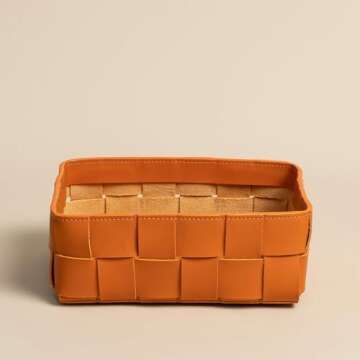 OLETHA Aesthetic Small Woven Basket Organizer and Storage for Vanity, Makeup & Perfume, Brown