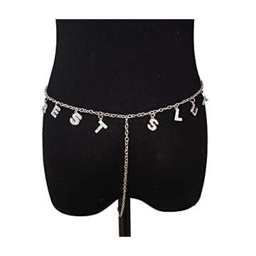 Women Sexy Rhinestone Waist Body Chain Crytal Sexy Best Slut Letter Pendant Belly Waist Chain T-string Thong Body Jewelry