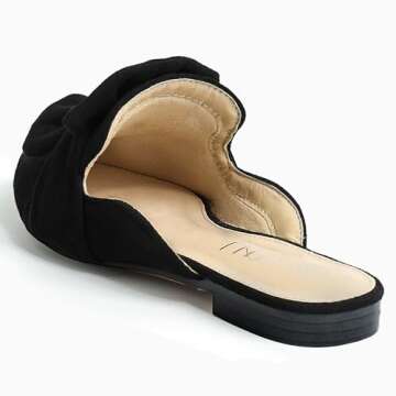 MUSSHOE Womens Mules Comfortable Pointed Toe Mules for Women Flats Backless Loafers with Bow Slip On