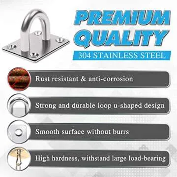 4 PCS M6 Premium Heavy Duty Square Stainless Steel Pad Eye Hooks + 4PCS Snap Hooks and 16 PCS Screws with 16 PCS Plastic Expansion Tube, Ceiling Hooks for Outdoor Indoor Activity