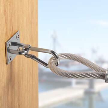 4 PCS M6 Premium Heavy Duty Square Stainless Steel Pad Eye Hooks + 4PCS Snap Hooks and 16 PCS Screws with 16 PCS Plastic Expansion Tube, Ceiling Hooks for Outdoor Indoor Activity