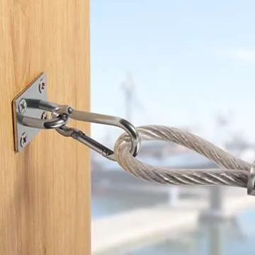 4 PCS M6 Premium Heavy Duty Square Stainless Steel Pad Eye Hooks + 4PCS Snap Hooks and 16 PCS Screws with 16 PCS Plastic Expansion Tube, Ceiling Hooks for Outdoor Indoor Activity