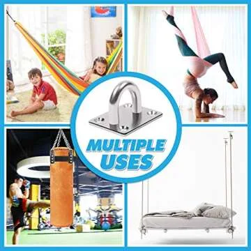 4 PCS M6 Premium Heavy Duty Square Stainless Steel Pad Eye Hooks + 4PCS Snap Hooks and 16 PCS Screws with 16 PCS Plastic Expansion Tube, Ceiling Hooks for Outdoor Indoor Activity