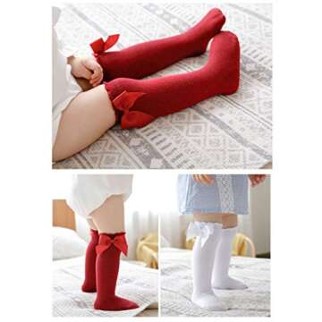QandSweet Baby Girl Knee-High Socks with Bow, 5 Pairs
