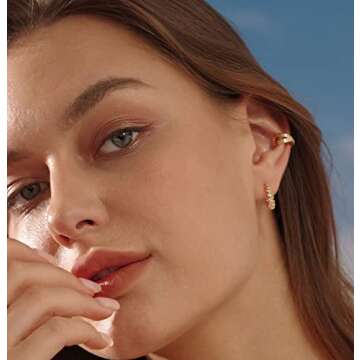 Mevecco Gold Dainty Huggie Hoop Earring,18K Gold Plated Cute Tiny Drop Ball Hoop Earrings for Women