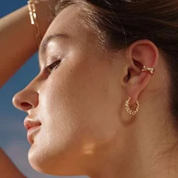 Mevecco Gold Dainty Huggie Hoop Earring,18K Gold Plated Cute Tiny Drop Ball Hoop Earrings for Women