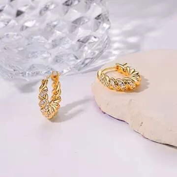 Mevecco Gold Dainty Huggie Hoop Earring,18K Gold Plated Cute Tiny Drop Ball Hoop Earrings for Women