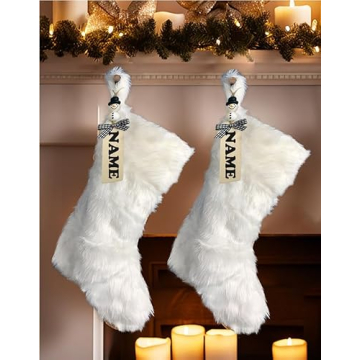 AISENO 2 Pack 18 Inch White Faux Fur Christmas Stockings