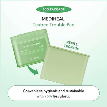 (Only Refill) Mediheal Teatree Trouble Pad (100 Pads) - Cotton Facial Toner Pads for Calm Sensitive ...