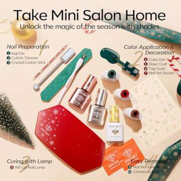modelones Gel Nail Polish Kit With U V Light, Red Green Gold Cat Eye Brown Manicure Starter Set with Holiday Stickers Base Top Coat, 2025 New Year Colors Magnetic Gel Mini Salon Gift For Women Girl