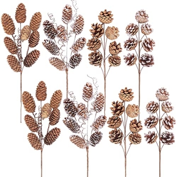 Deloky 8 PCS Large Natural Pinecone Branches Ornaments for Festive Decor