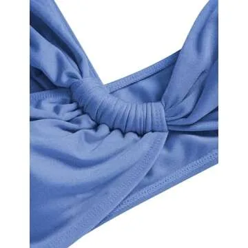 ZAFUL Women's One Shoulder Bikini Twisted Ruched High Cut Bandeau Bikini Set Two Piece Swimsuit (1-Light Blue, XL)