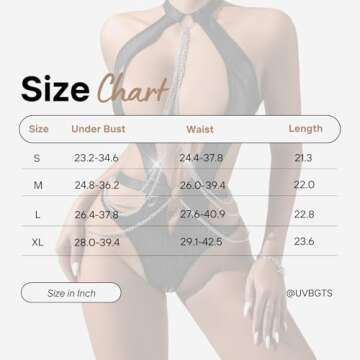 UVBGTS Women Sexy Bodysuit Leather Lingerie Chain Bondaged Teddy Babydoll Dominatrice Outfits (Black, L)