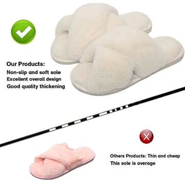 LZLER Women Fuzzy Fluffy Furry Slippers Fur Flip Flop Open Toe Slippers Cross Band Shoes Slides for Ladies House Home Indoor Outdoor(Beige,9)
