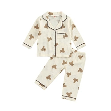 BULINGNA Kids Toddler Bear Print Pajama Set Boys Girls