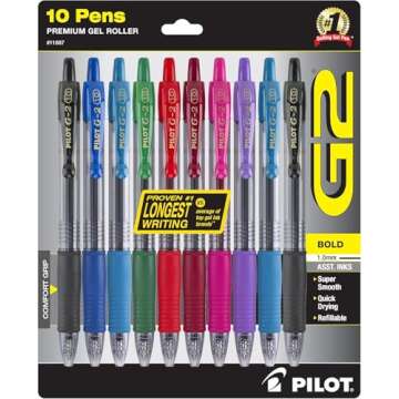 PILOT G2 Premium Retractable Gel-Ink Rolling Ball Pens, Bold Point (1.0mm), Assorted, 10-Pack, (11887)