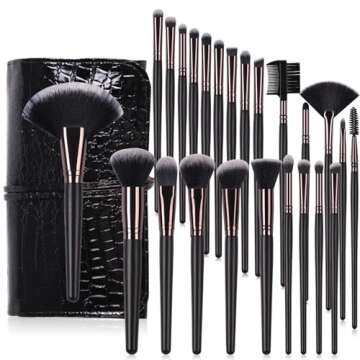 Real Perfection Makeup Brushes 24pcs Makeup Brush Set Premium Synthetic Powder Foundation Contour Blush Concealer Eye Shadow Blending Liner Make Up Brush Kit with Case