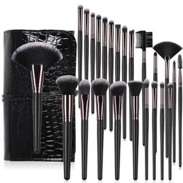 Real Perfection Makeup Brushes 24pcs Makeup Brush Set Premium Synthetic Powder Foundation Contour Blush Concealer Eye Shadow Blending Liner Make Up Brush Kit with Case