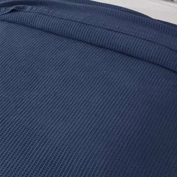 100% Cotton Blanket for Full Queen Size Bed - Blue Waffle Weave Lightweight Summer Bed Blanket - 90x90in Prewashed Breathable, Woven, Layering Blanket (Full/Queen, Navy)