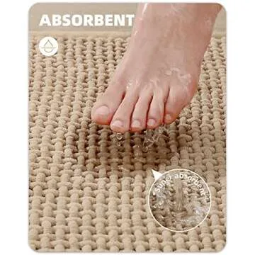 Color&Geometry Chenille Rubber Backed Beige Bathroom Rugs- Non Slip, Absorbent, Quick Dry, Washable- 23.5"x35.5" Large Bath Mat Thin Bathroom Rugs Fit Under Door
